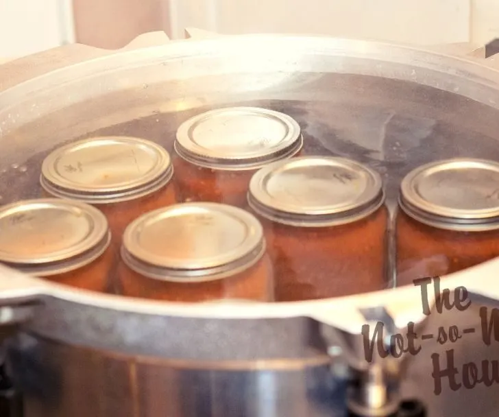 jars of homemade salsa processing in water bath canning